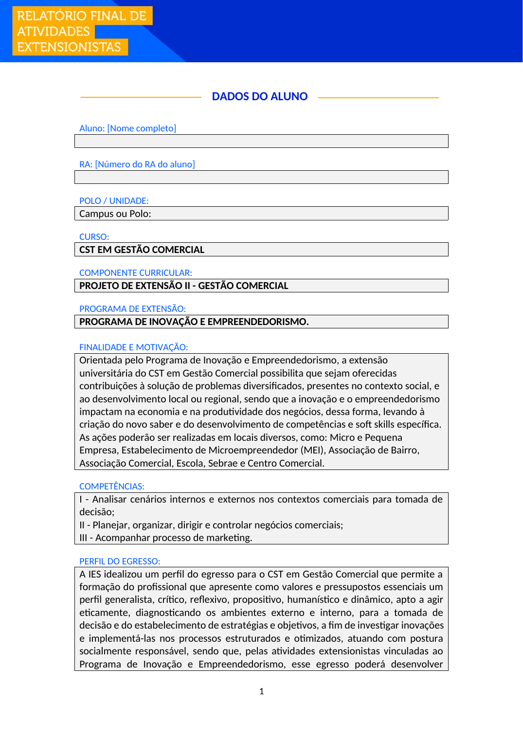 Projeto de Extensão II - Gestão Comercial (Tecnólogo)