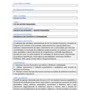 Projeto de Extensão I - Gestão Financeira (Tecnólogo)