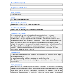 Projeto de Extensão II - Gestão Financeira (Tecnólogo)