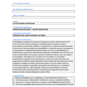Projeto de Extensao I - Gestao Hospitalar (Tecnologo)