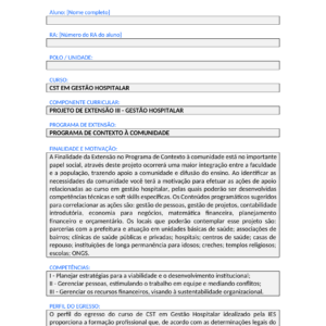 Projeto de Extensao III - Gestao Hospitalar (Tecnologo)