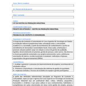 Projeto de Extensão I - Gestão da Produção Industrial (Tecnólogo)