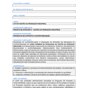 Projeto de Extensão II - Gestão da Produção Industrial (Tecnólogo)
