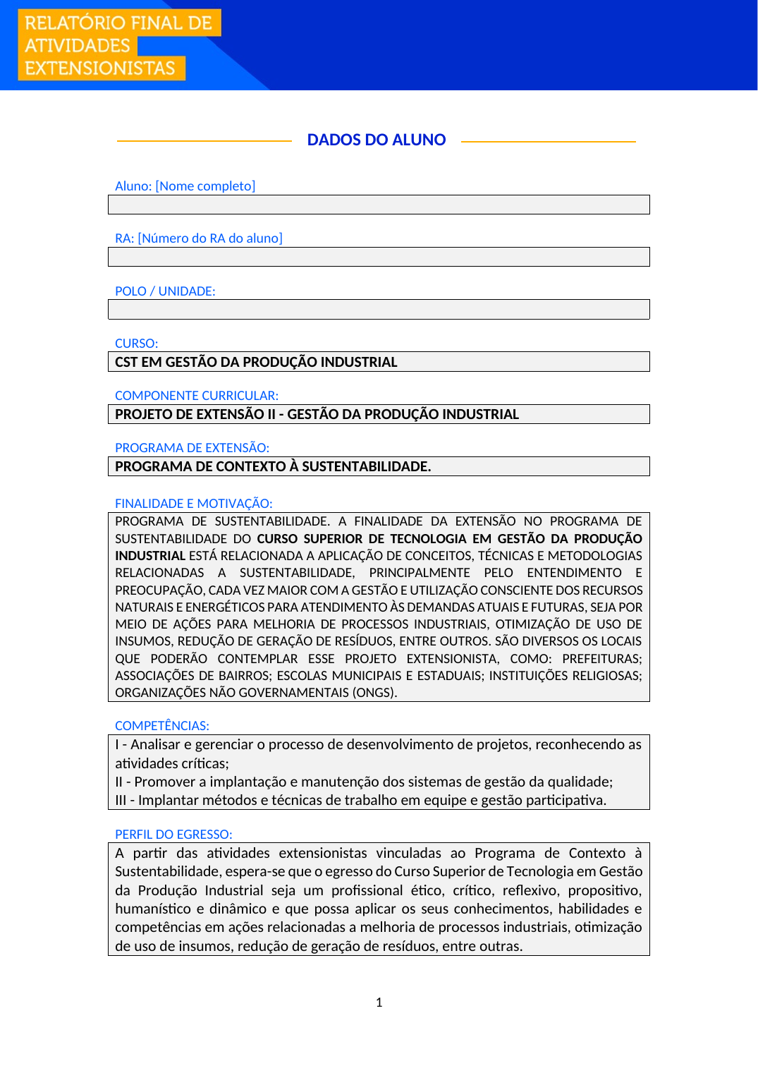 Projeto de Extensão II - Gestão da Produção Industrial (Tecnólogo)