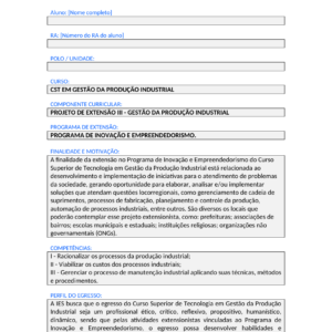 Projeto de Extensão III - Gestão da Produção Industrial (Tecnólogo)