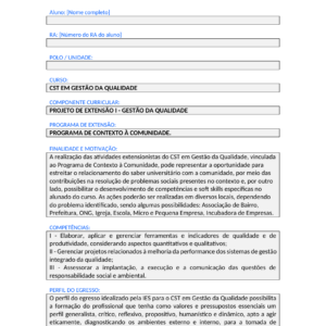 Projeto de Extensão I - Gestão da Qualidade (Tecnólogo)