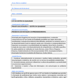 Projeto de Extensão II - Gestão da Qualidade (Tecnólogo)