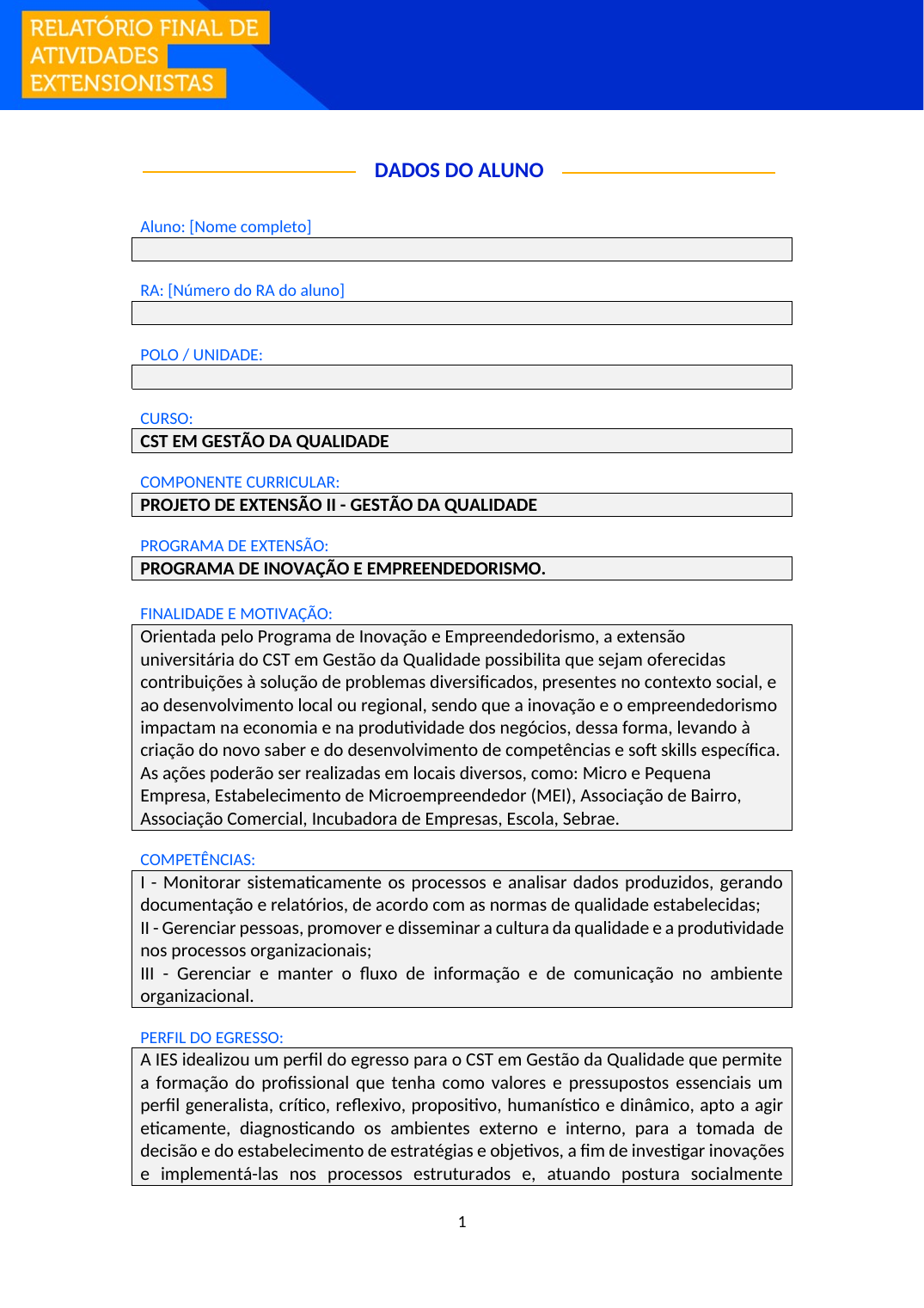 Projeto de Extensão II - Gestão da Qualidade (Tecnólogo)