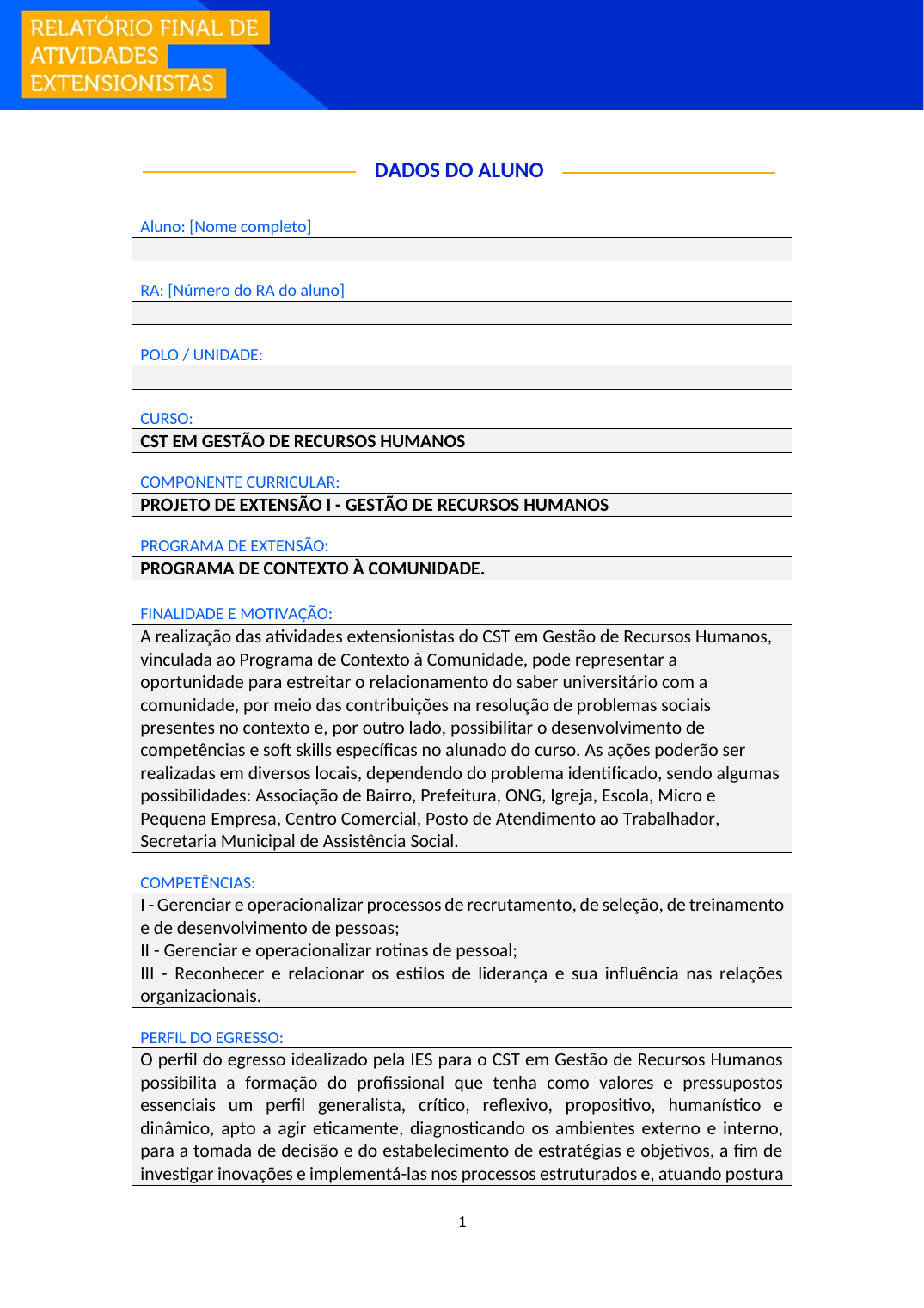 Projeto de Extensão I - Gestão de Recursos Humanos (Tecnólogo)