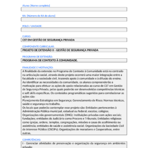 Projeto de Extensão II - Gestão de Segurança Privada (Tecnólogo)