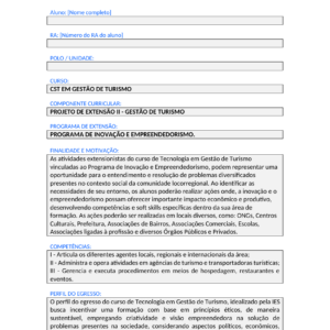 Projeto de Extensão II - Gestão de Turismo (Tecnólogo)