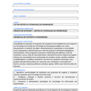 Projeto de Extensão I - Gestão da Tecnologia da Informação (Tecnólogo)