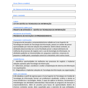 Projeto de Extensão II - Gestão da Tecnologia da Informação (Tecnólogo)