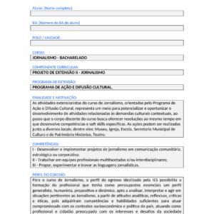 Projeto de Extensão II - Jornalismo (Bacharelado)