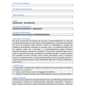 Projeto de Extensao III - Jornalismo (Bacharelado)
