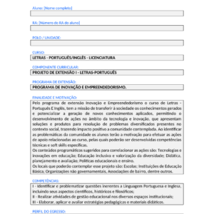 Projeto de Extensão I - Letras - Português/Inglês (Licenciatura)