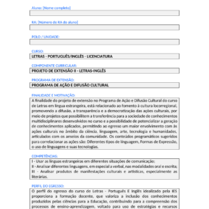 Projeto de Extensão II - Letras - Português/Inglês (Licenciatura)