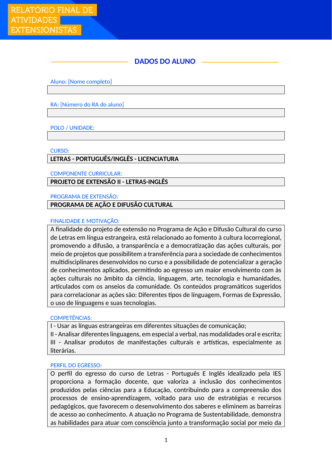 Projeto de Extensão II - Letras - Português/Inglês (Licenciatura)