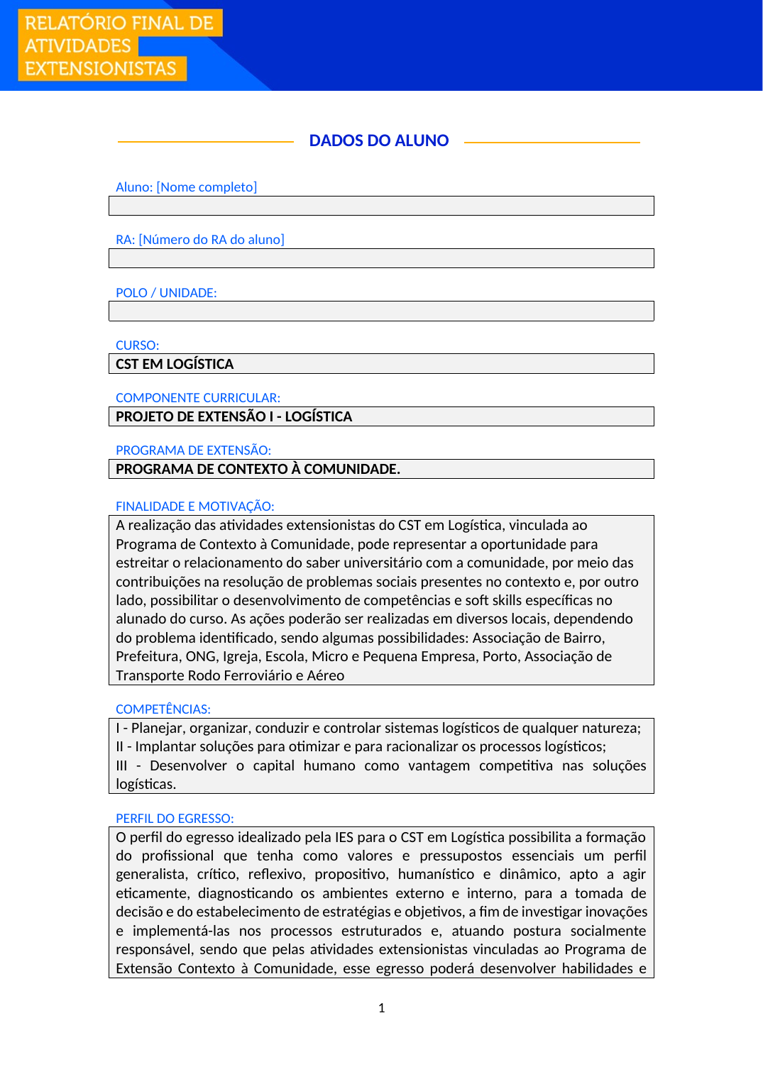 Projeto de Extensão I - Logística (Tecnólogo)