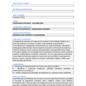 Projeto de Extensão I - Engenharia Mecânica (Bacharelado)