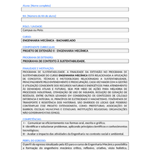 Projeto de Extensão II - Engenharia Mecânica (Bacharelado)