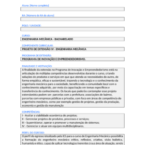Projeto de Extensão IV - Engenharia Mecânica (Bacharelado)