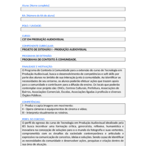 Projeto de Extensão I - Produção Audiovisual (Tecnólogo)