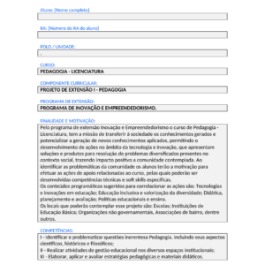 Projeto de Extensão I - Pedagogia (Licenciatura)
