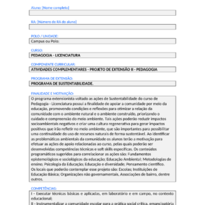 Projeto de Extensão II - Pedagogia (Licenciatura)