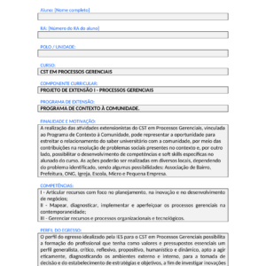 Projeto de Extensão I - Processos Gerenciais (Tecnólogo)