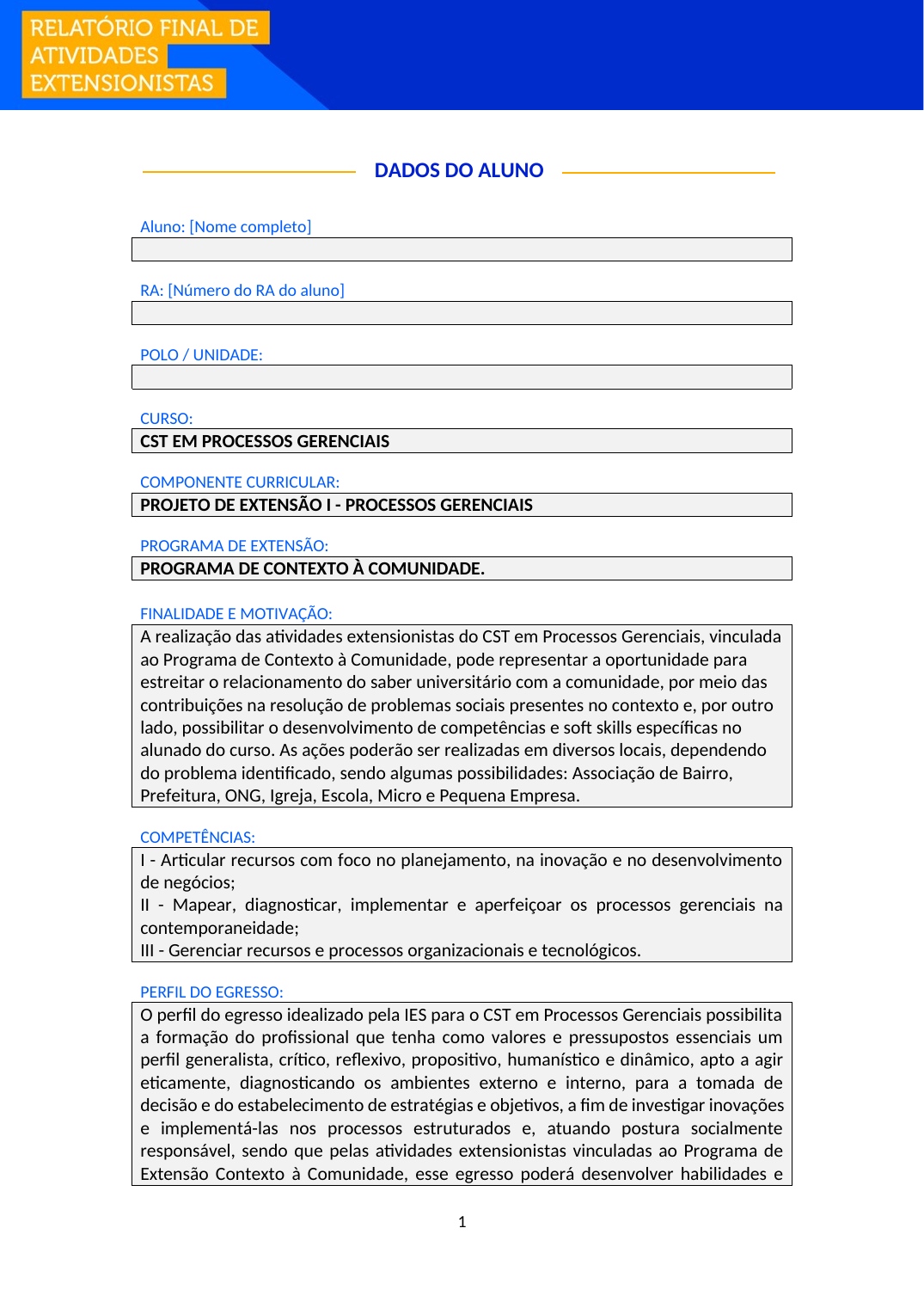 Projeto de Extensão I - Processos Gerenciais (Tecnólogo)