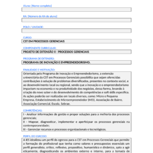 Projeto de Extensão II - Processos Gerenciais (Tecnólogo)