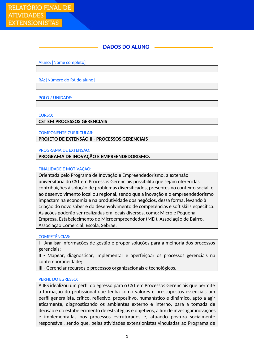 Projeto de Extensão II - Processos Gerenciais (Tecnólogo)