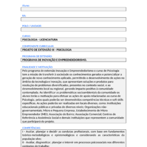 Projeto de Extensão III - Psicologia (Bacharelado)