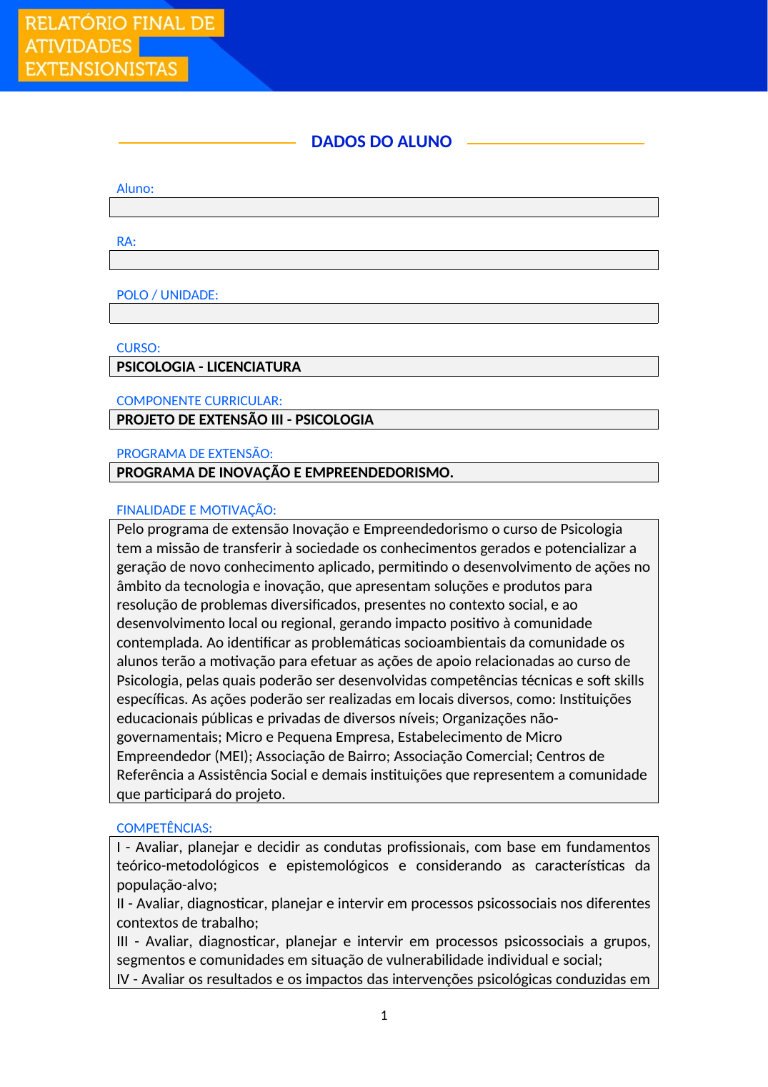 Projeto de Extensão III - Psicologia (Bacharelado)