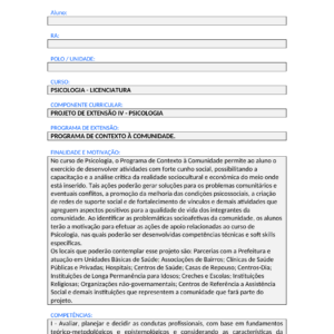 Projeto de Extensão IV - Psicologia (Bacharelado)
