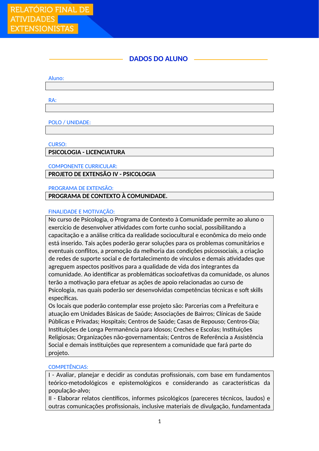 Projeto de Extensão IV - Psicologia (Bacharelado)