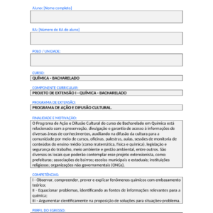 Projeto de Extensao I - Quimica (Bacharelado)
