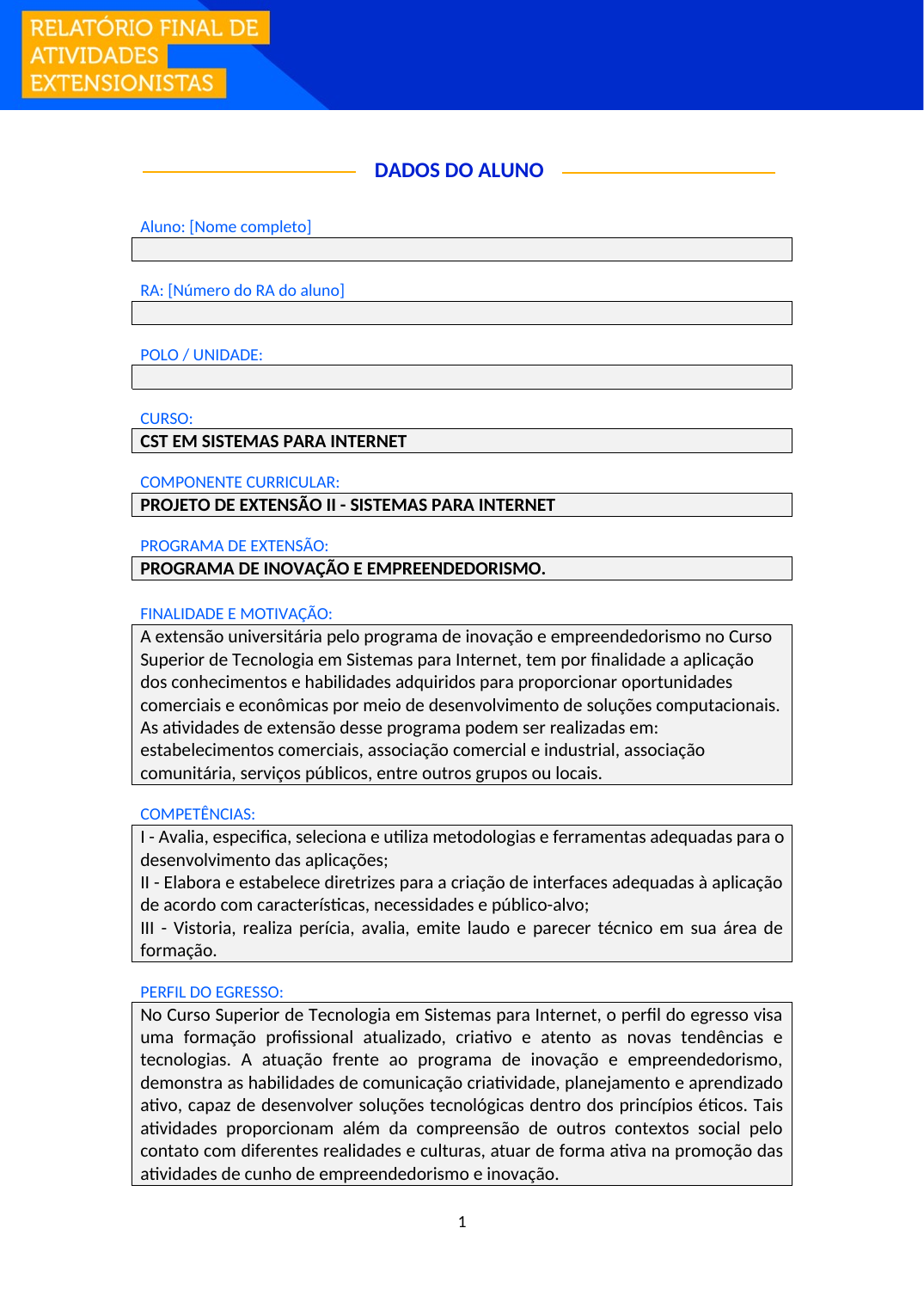 Projeto de Extensão II - Sistemas para Internet (Tecnólogo)