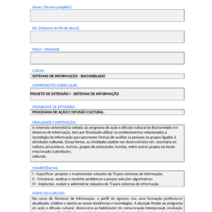 Projeto de Extensao I - Sistemas de Informacao (Bacharelado)