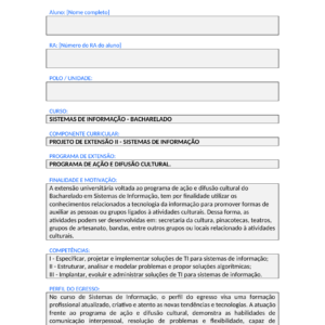 Projeto de Extensao II - Sistemas de Informacao (Bacharelado)