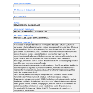 Projeto de Extensão I - Serviço Social (Bacharelado)