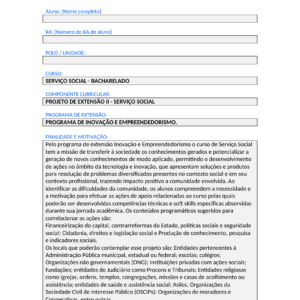 Projeto de Extensão II - Serviço Social (Bacharelado)