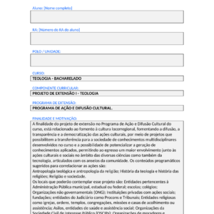 Projeto de Extensão I - Teologia (Bacharelado)