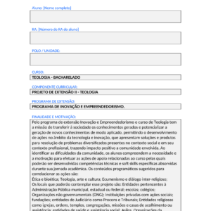 Projeto de Extensao II - Teologia (Bacharelado)