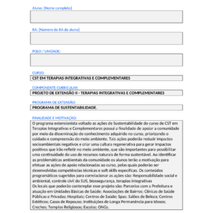 Projeto de Extensão II - Terapias Integrativas e Complementares (Tecnólogo)