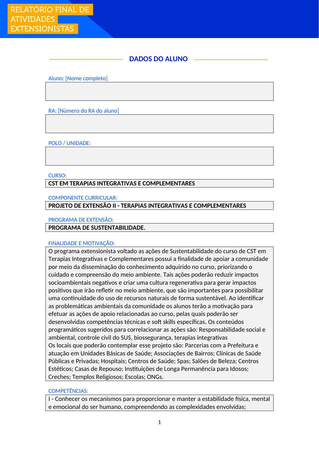 Projeto de Extensão II - Terapias Integrativas e Complementares (Tecnólogo)