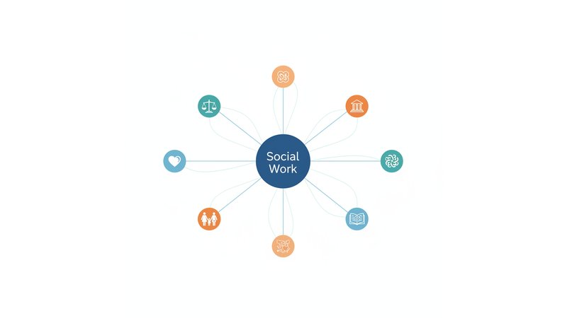 Mapa mental colorido mostrando as principais linhas de pesquisa em Serviço Social com ramificações para temas específicos em cada área