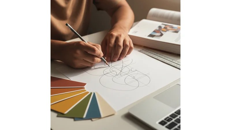 Exemplo de página de memorial descritivo mostrando logotipo com anotações explicativas de grid, tipografia e cores