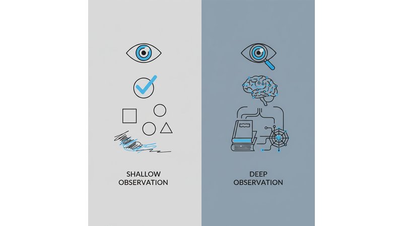 Exemplo de observação descritiva + reflexão crítica, formatado e anotado com cores destacando cada parte